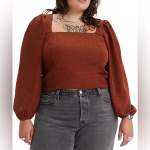 Levi's Square Neck Bishop Sleeve Blouse, Gingerbread Geometric Print, sz 4X